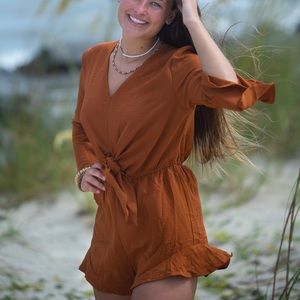 She + Sky Caramel shorts romper